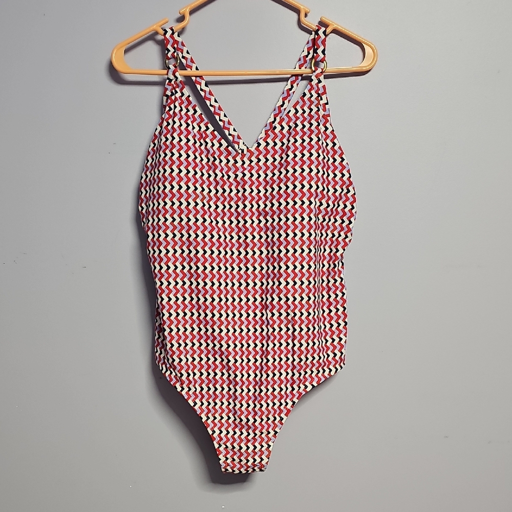 Kona Sol Striped Red‎ and White One Piece Swimsuit